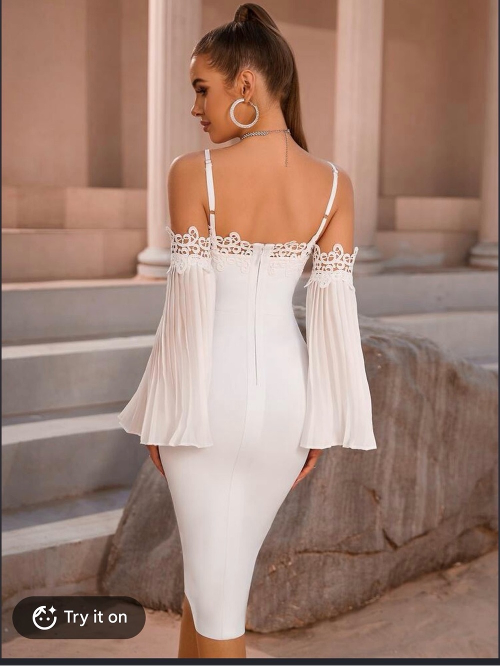 Elegant White Lace-Trim Off-Shoulder Midi Dress